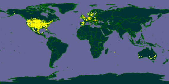 World Distribution Map, Courtesy of Global Biodiversity Information Facility